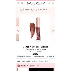 Too Faced Melted Matte-tallic lipstick